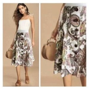 CAbi #861 Floral Paisley Button Up A-Line Cotton Skirt